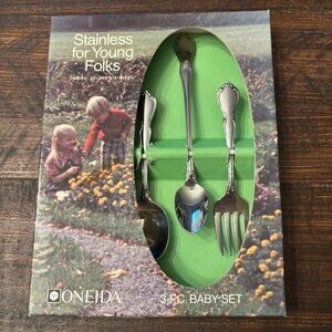 Vintage ONEIDA Stainless Chateau 3 Piece Baby Flatware ~ Spoon / Fork ~ NIB